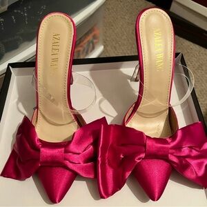 Pink bow mule heels